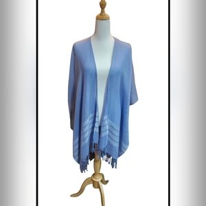 Far West Blue/White Open Front Kimono with Fringe
